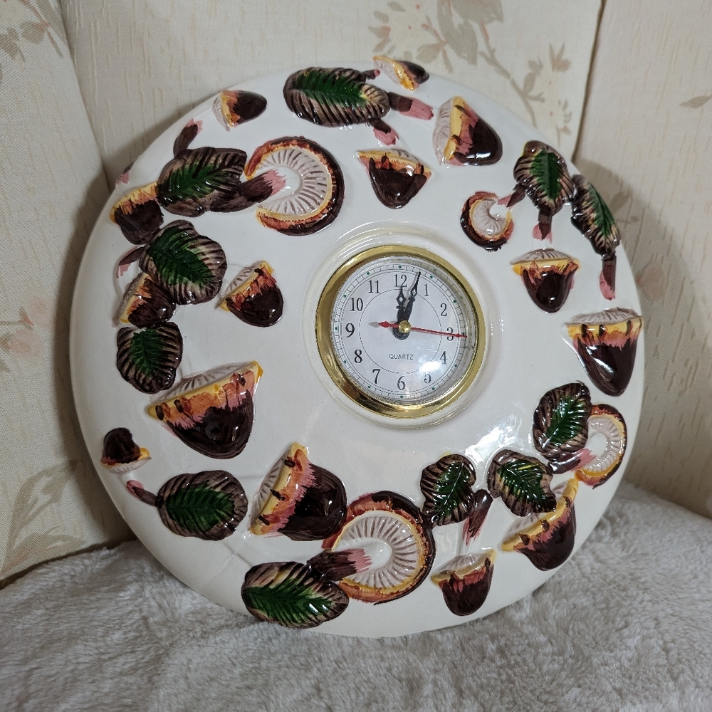Vintage mushroom ceramic wall clock large